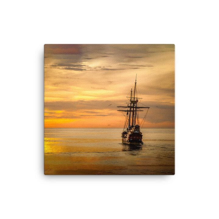 Leinwand - Schiff im Sonnenuntergang 41x41 cm artlia