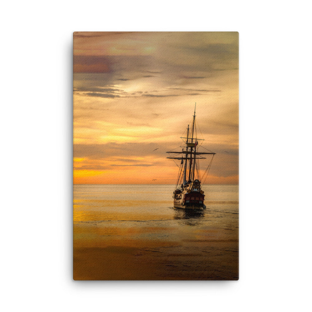 Leinwand - Schiff im Sonnenuntergang 61x91 cm artlia