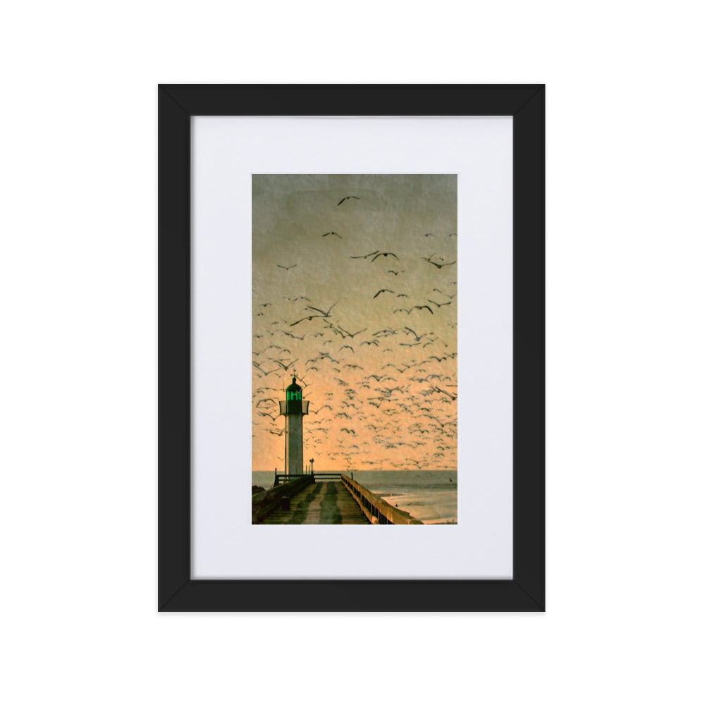 Leuchtturm - Poster im Rahmen mit Passepartout Schwarz / 21×30 cm artlia