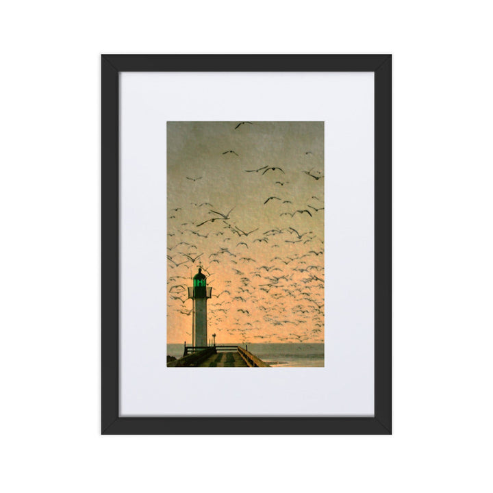 Leuchtturm - Poster im Rahmen mit Passepartout Schwarz / 30×40 cm artlia