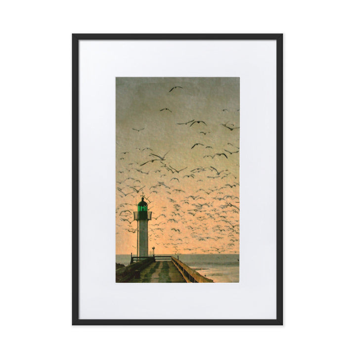 Leuchtturm - Poster im Rahmen mit Passepartout Schwarz / 50×70 cm artlia