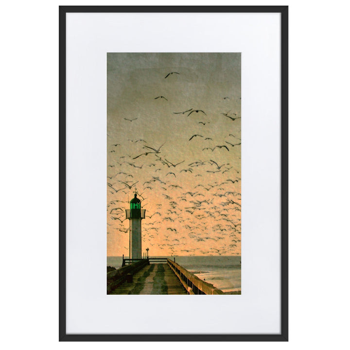Leuchtturm - Poster im Rahmen mit Passepartout Schwarz / 61×91 cm artlia