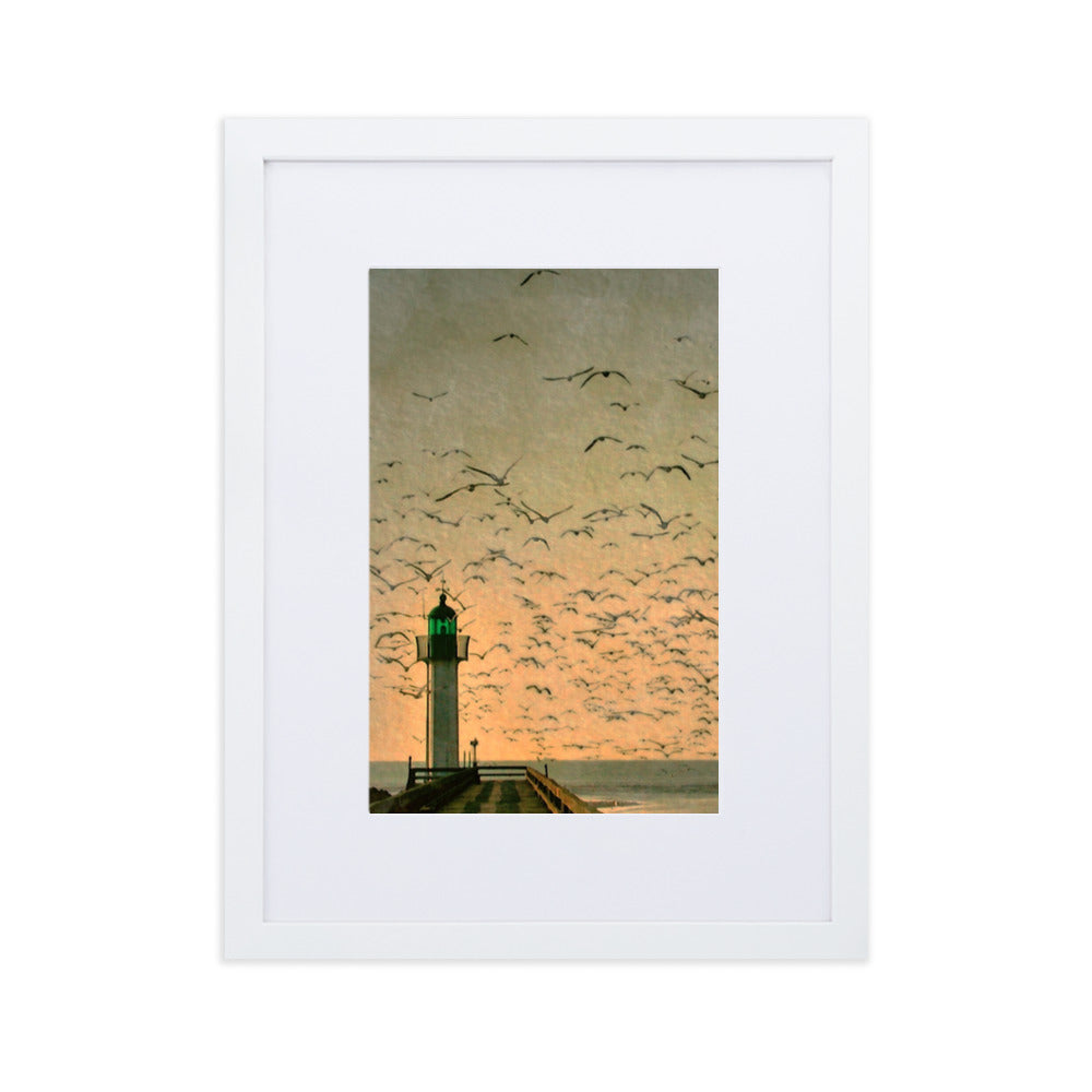 Leuchtturm - Poster im Rahmen mit Passepartout Weiß / 30×40 cm artlia