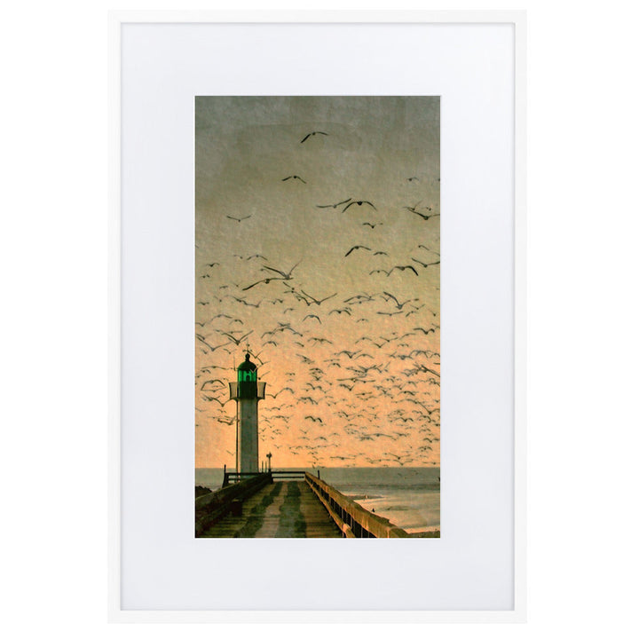Leuchtturm - Poster im Rahmen mit Passepartout Weiß / 61×91 cm artlia