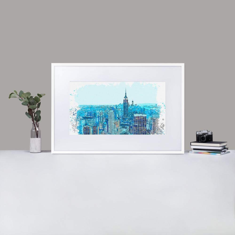 New York in Blau - Poster im Rahmen mit Passepartout artlia