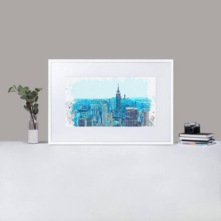 New York in Blau - Poster im Rahmen mit Passepartout artlia
