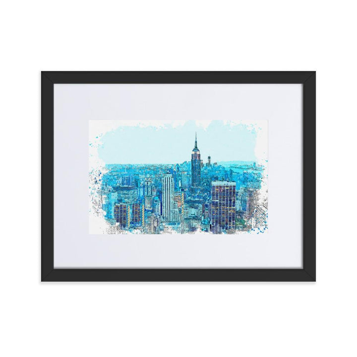 New York in Blau - Poster im Rahmen mit Passepartout schwarz / 30×40 cm artlia