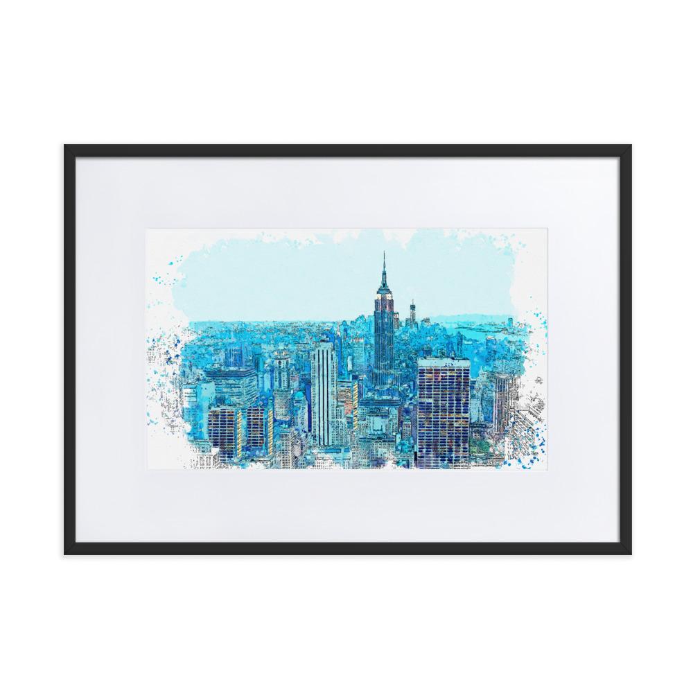 New York in Blau - Poster im Rahmen mit Passepartout schwarz / 50×70 cm artlia