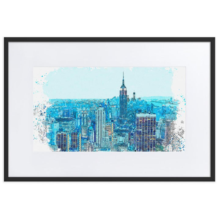 New York in Blau - Poster im Rahmen mit Passepartout schwarz / 61×91 cm artlia