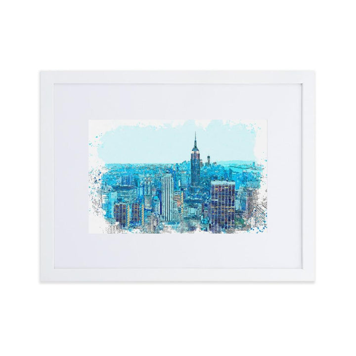 New York in Blau - Poster im Rahmen mit Passepartout weiß / 30×40 cm artlia