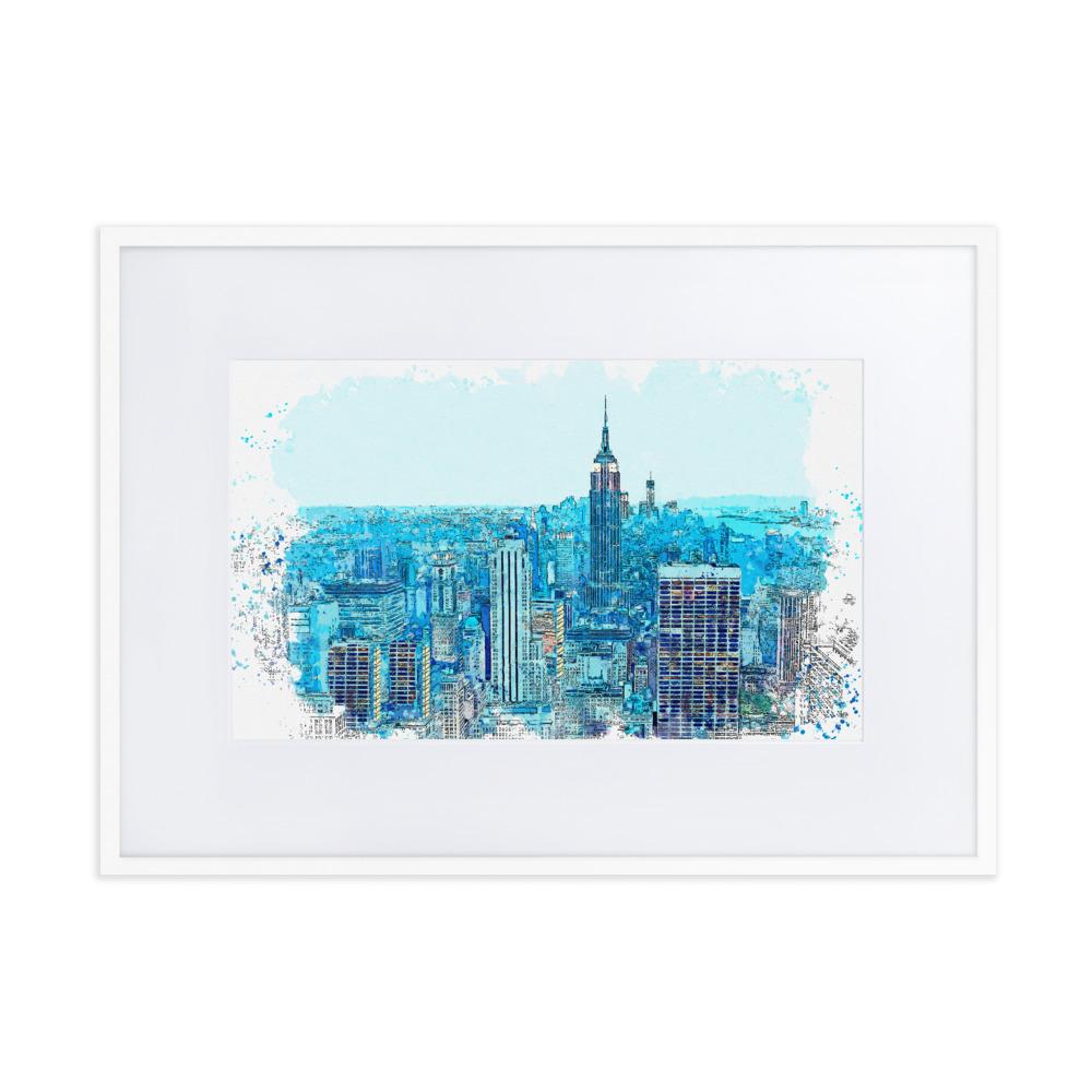 New York in Blau - Poster im Rahmen mit Passepartout weiß / 50×70 cm artlia