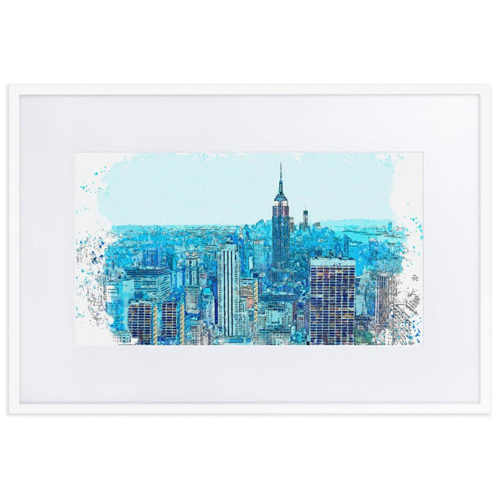 New York in Blau - Poster im Rahmen mit Passepartout weiß / 61×91 cm artlia