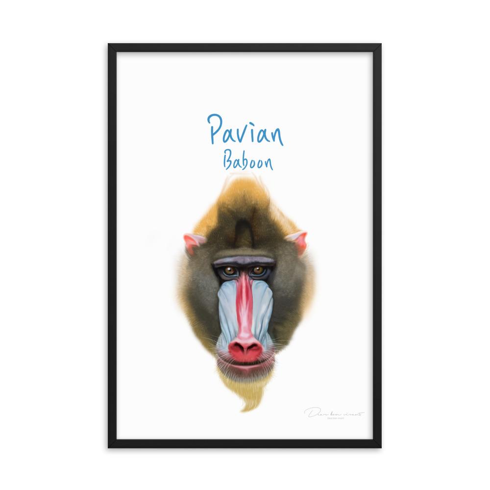 Pavian - Poster im Rahmen für Kinder schwarz / 61x91 cm artlia