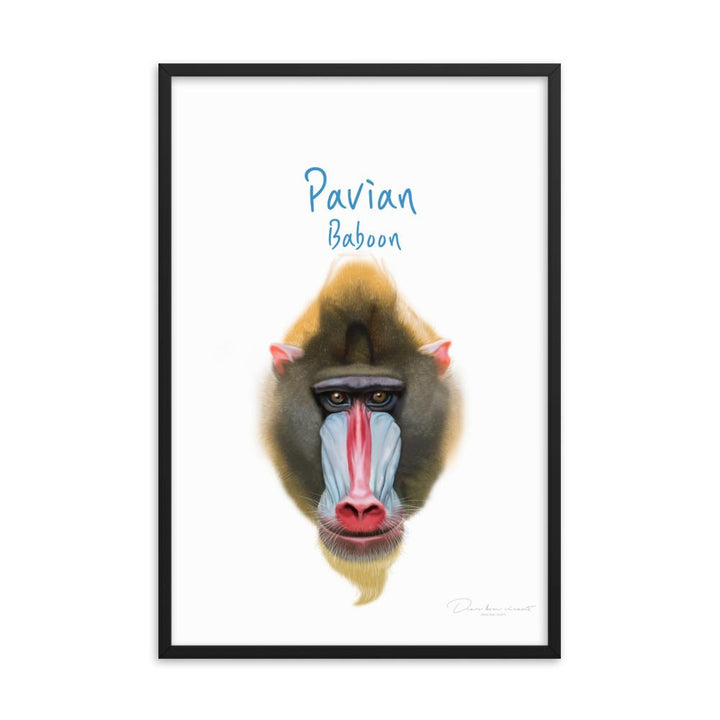 Pavian - Poster im Rahmen für Kinder schwarz / 61x91 cm artlia
