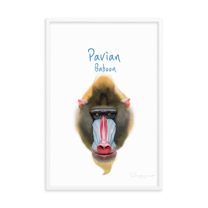 Pavian - Poster im Rahmen für Kinder weiß / 61x91 cm artlia