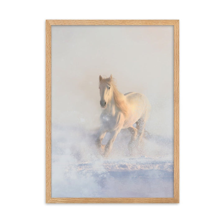 Pferd im Schnee - Poster im Rahmen Oak / 50×70 cm artlia