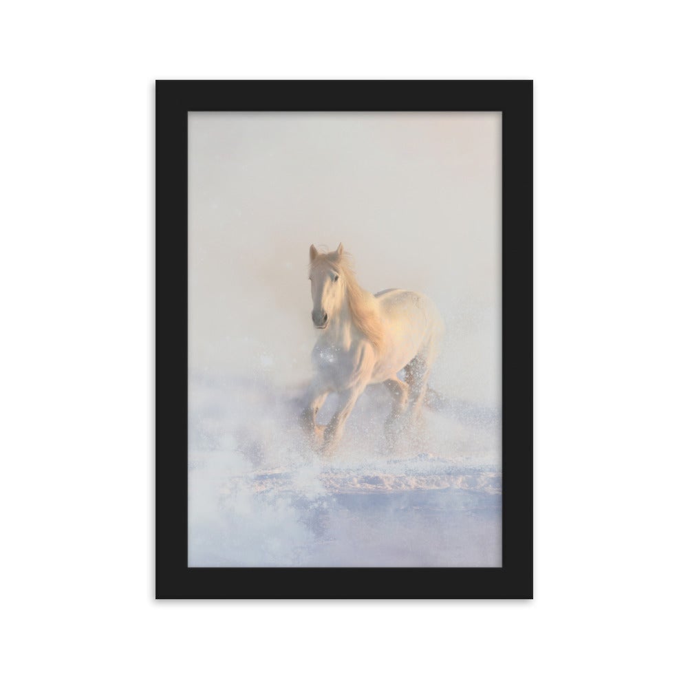 Pferd im Schnee - Poster im Rahmen Schwarz / 21×30 cm artlia