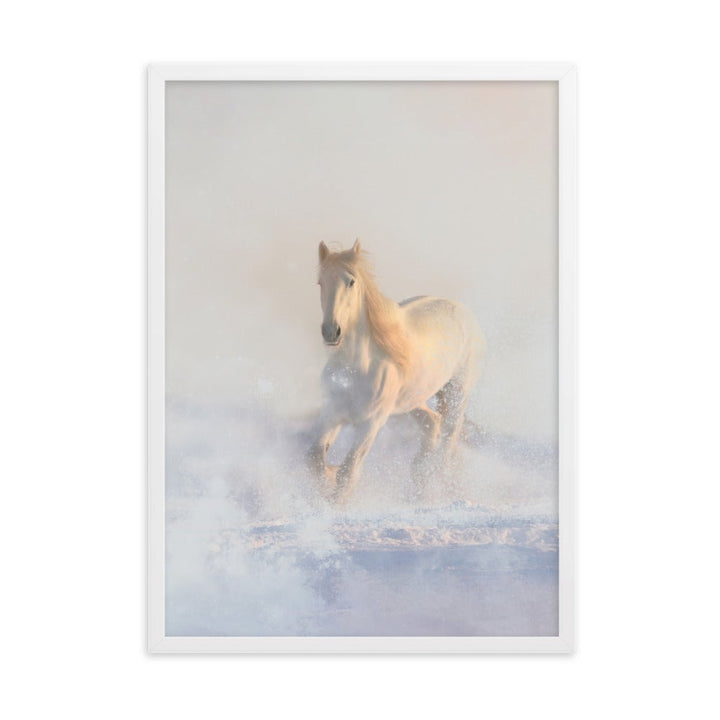 Pferd im Schnee - Poster im Rahmen Weiß / 50×70 cm artlia