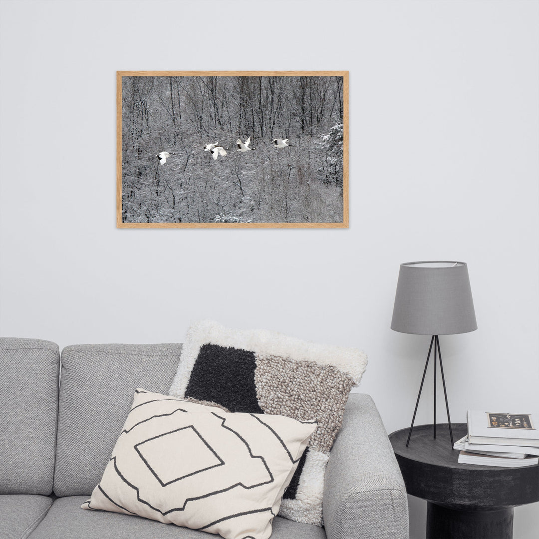 Poster - fliegende Kranichfamilie artlia