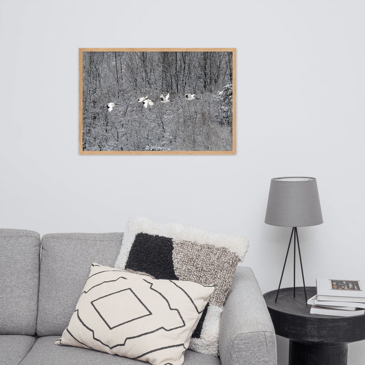 Poster - fliegende Kranichfamilie artlia