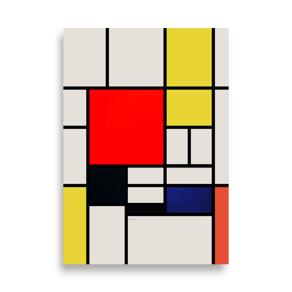 Poster - Mondrian, Composition with red yellow black gray and blue 21×30 cm artlia