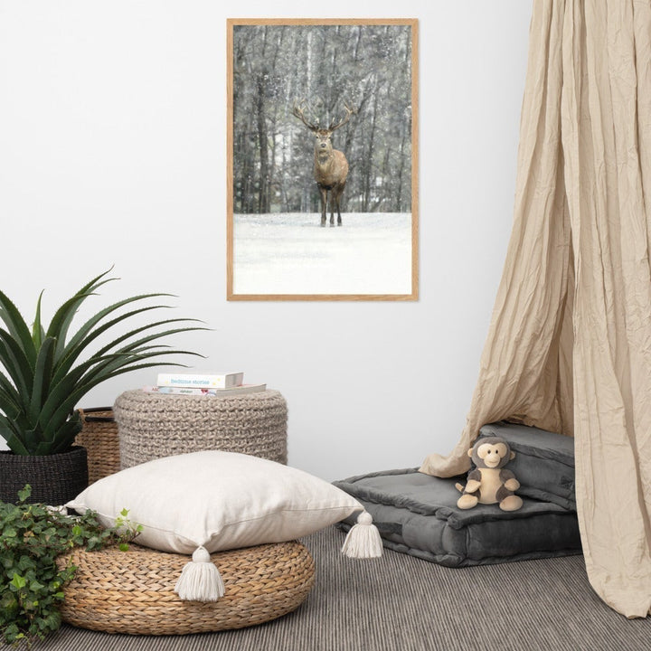 Rotwild im Schnee - Poster im Rahmen artlia