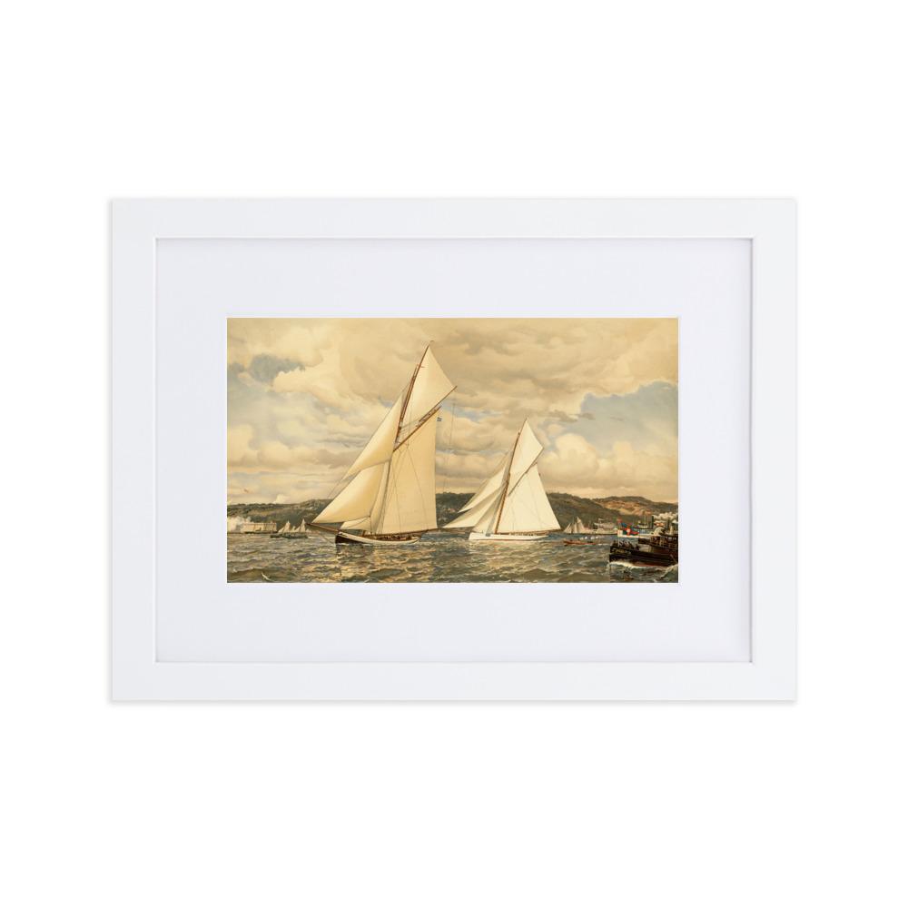 Schiffsrennen - Poster im Rahmen mit Passepartout weiß / 21×30 cm artlia