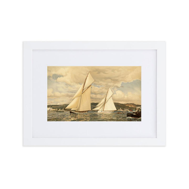 Schiffsrennen - Poster im Rahmen mit Passepartout weiß / 21×30 cm artlia