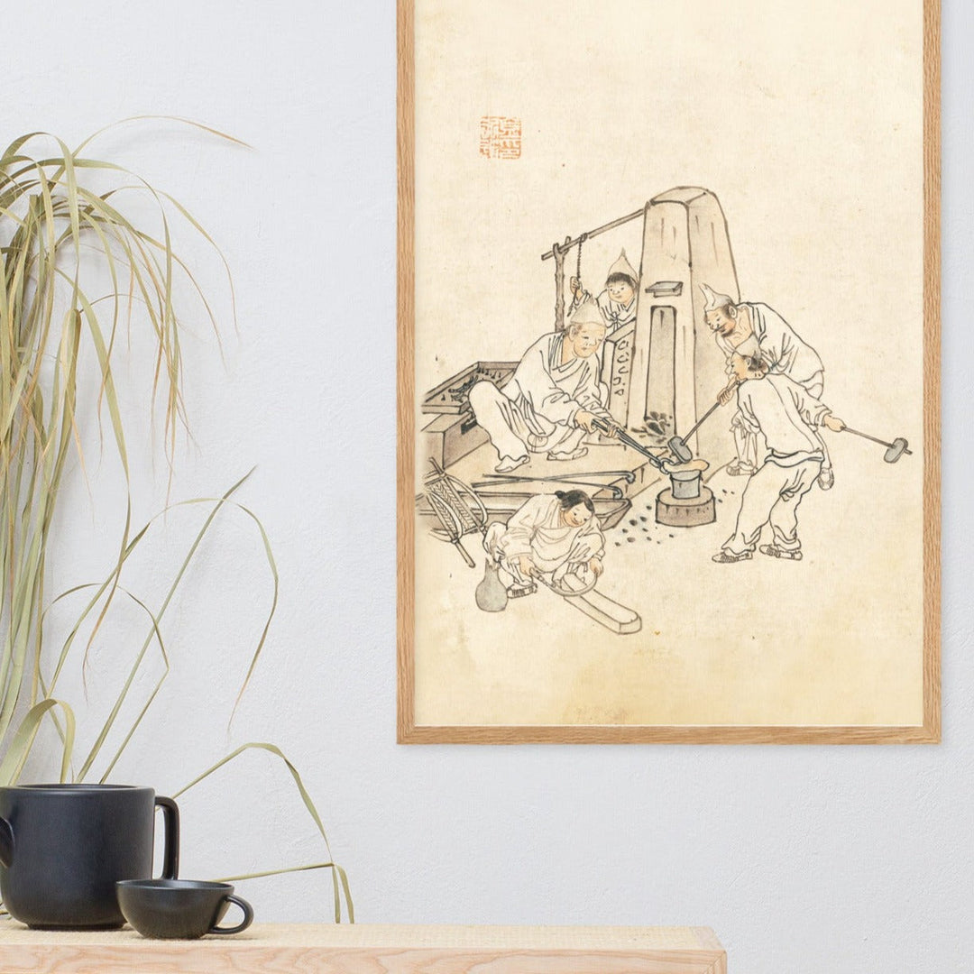 Schmiede, Kim Hong-do - Poster im Rahmen artlia