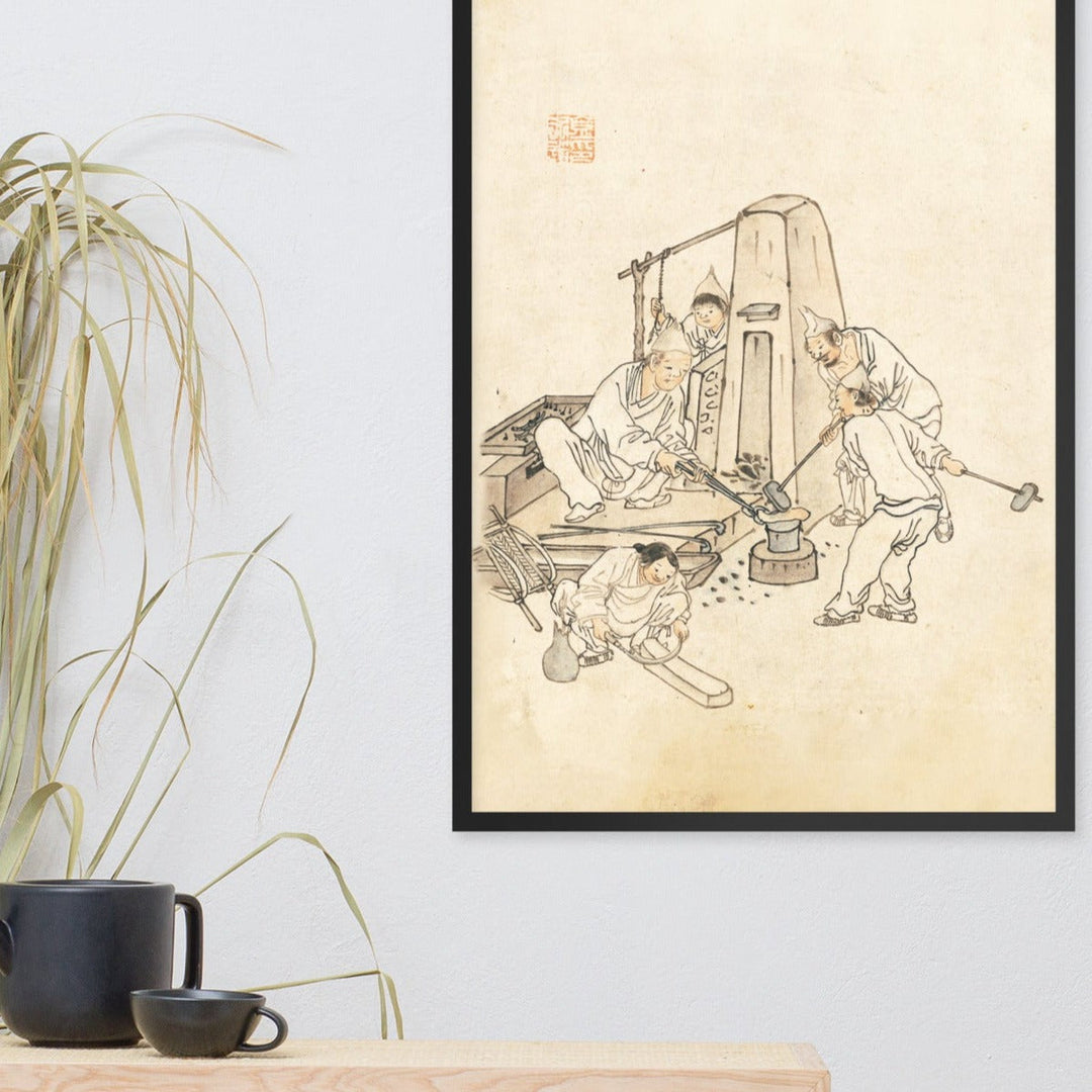 Schmiede, Kim Hong-do - Poster im Rahmen artlia