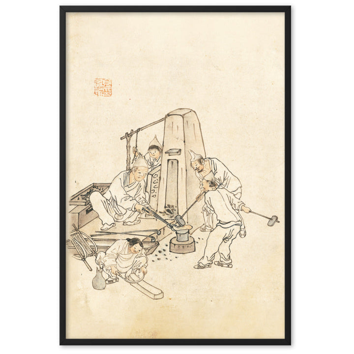 Schmiede, Kim Hong-do - Poster im Rahmen Schwarz / 61×91 cm artlia