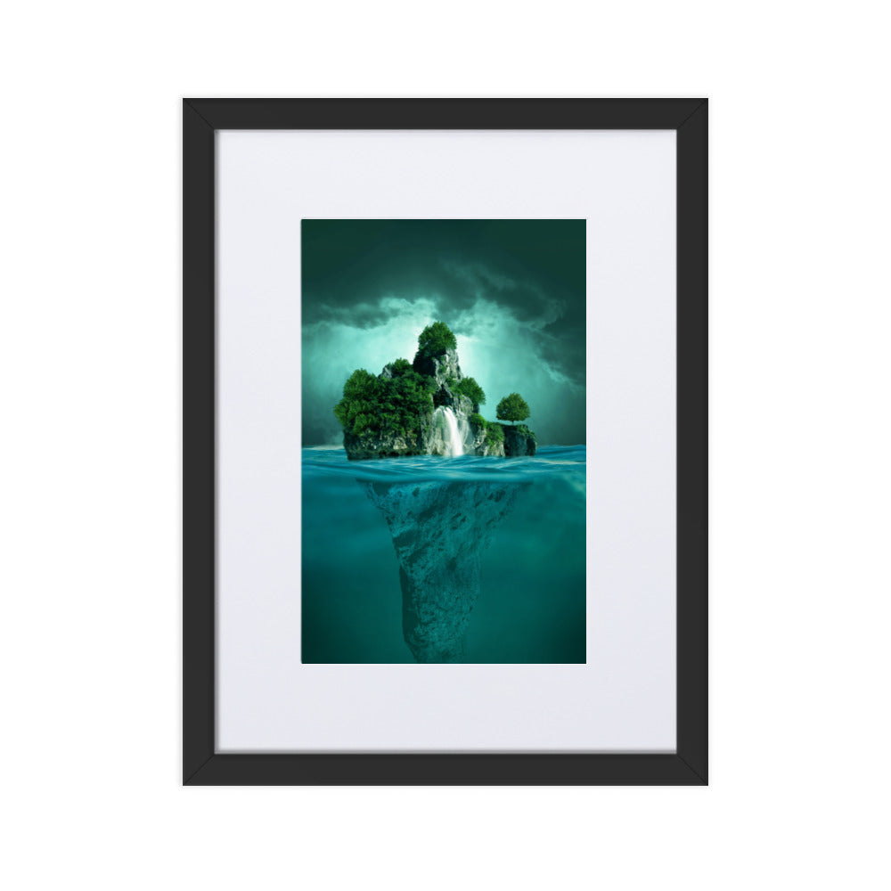 schwimmende Insel - Poster im Rahmen mit Passepartout Schwarz / 30×40 cm artlia