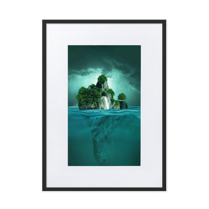 schwimmende Insel - Poster im Rahmen mit Passepartout Schwarz / 50×70 cm artlia