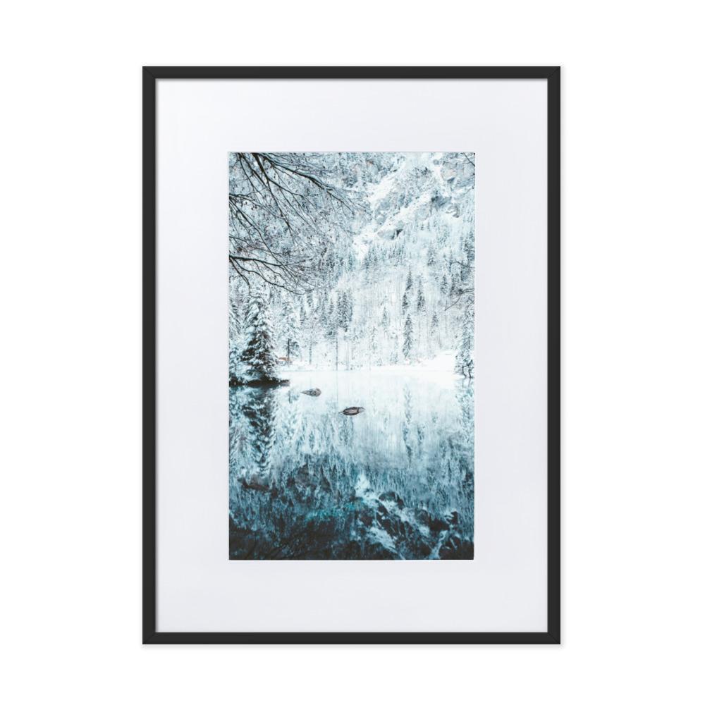 Snow Landscape 4 - Poster im Rahmen mit Passepartout Schwarz / 50×70 cm artlia