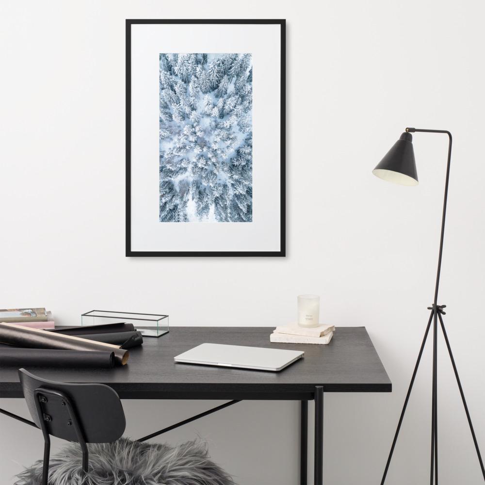 Snow Landscape 7 - Poster im Rahmen mit Passepartout artlia