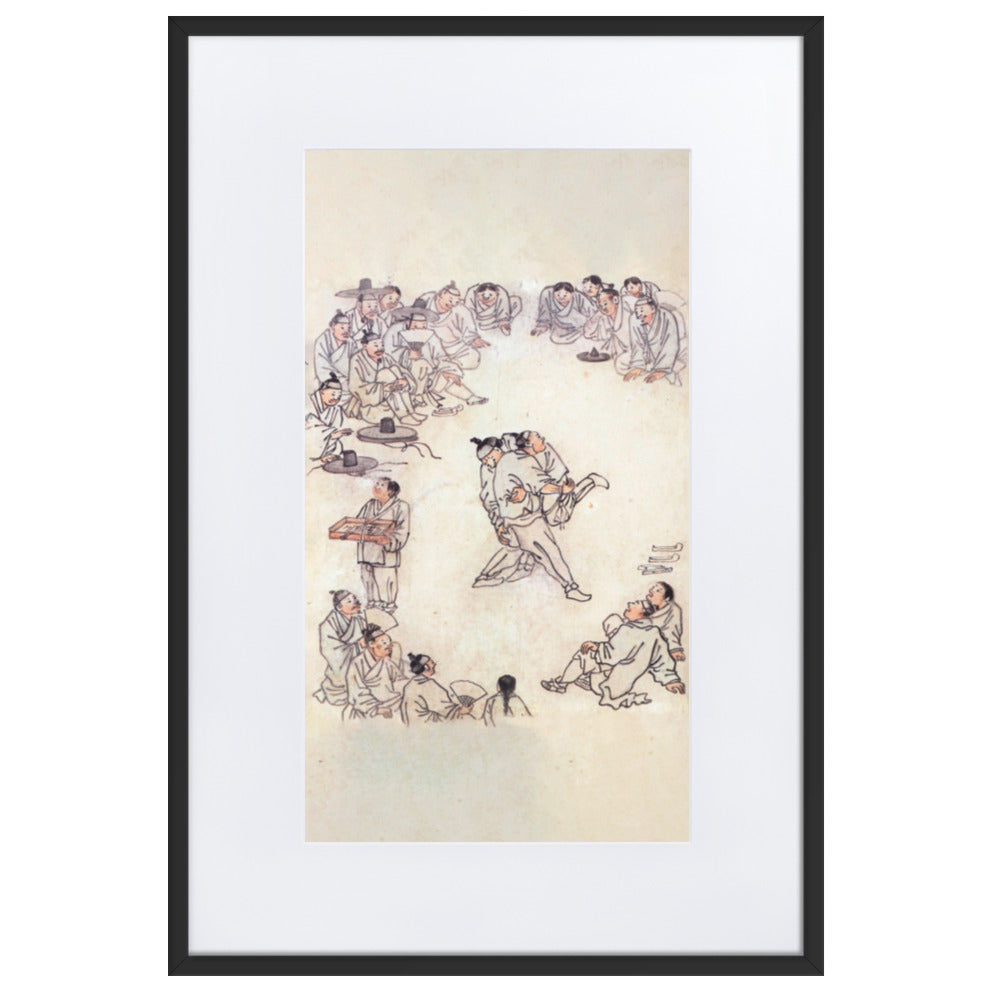 Ssireum-do, Kim Hong-do - Poster im Rahmen mit Passepartout Schwarz / 61×91 cm artlia