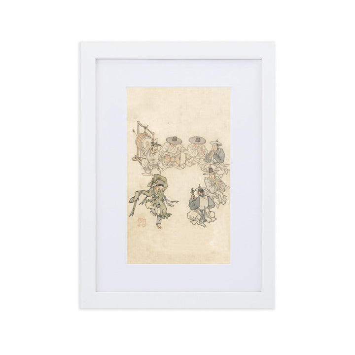 tanzendes Kind, Mudong, Kim Hong-do - Poster im Rahmen mit Passepartout Weiß / 21×30 cm artlia