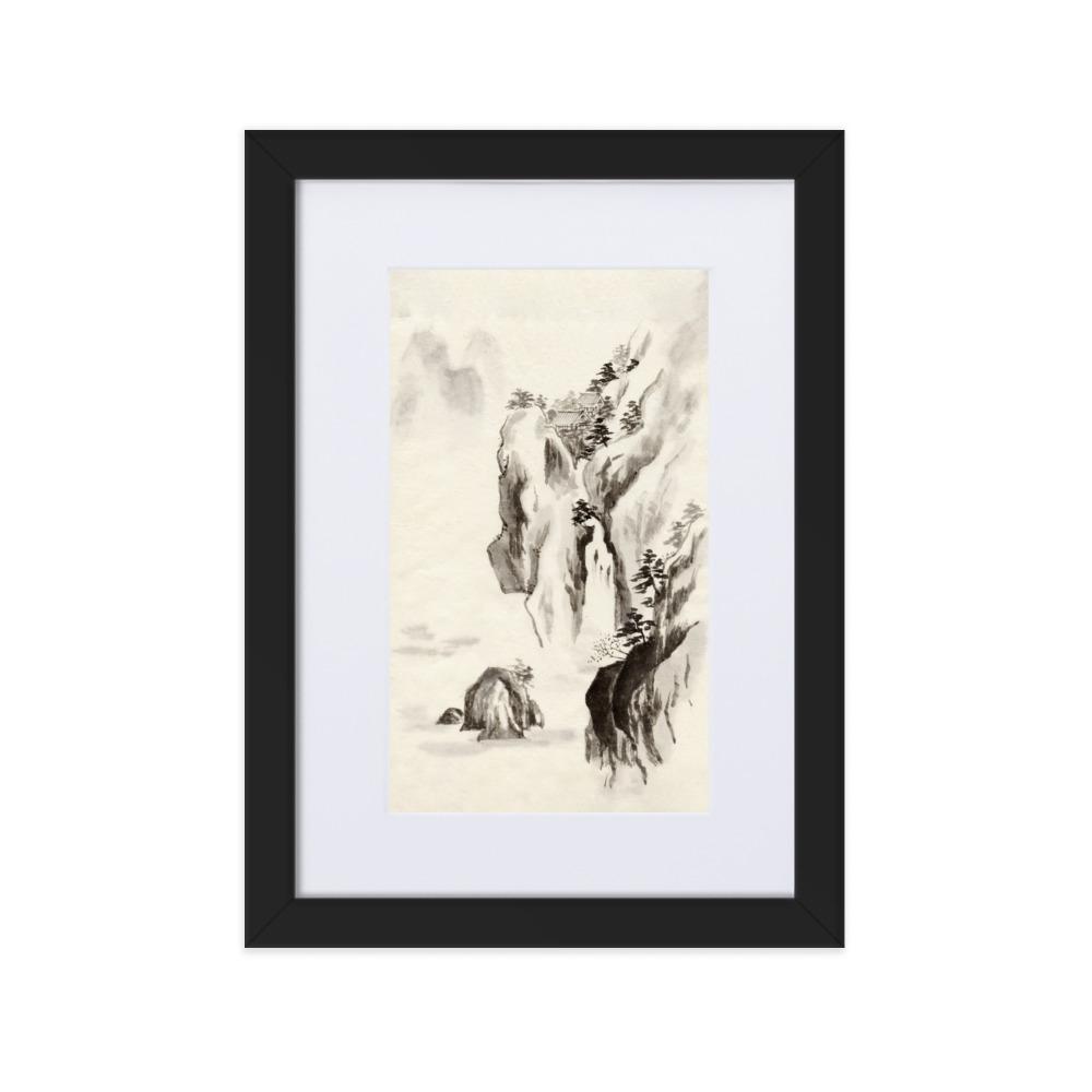 Tempel im Felsen - Poster im Rahmen mit Passepartout Schwarz / 21×30 cm artlia