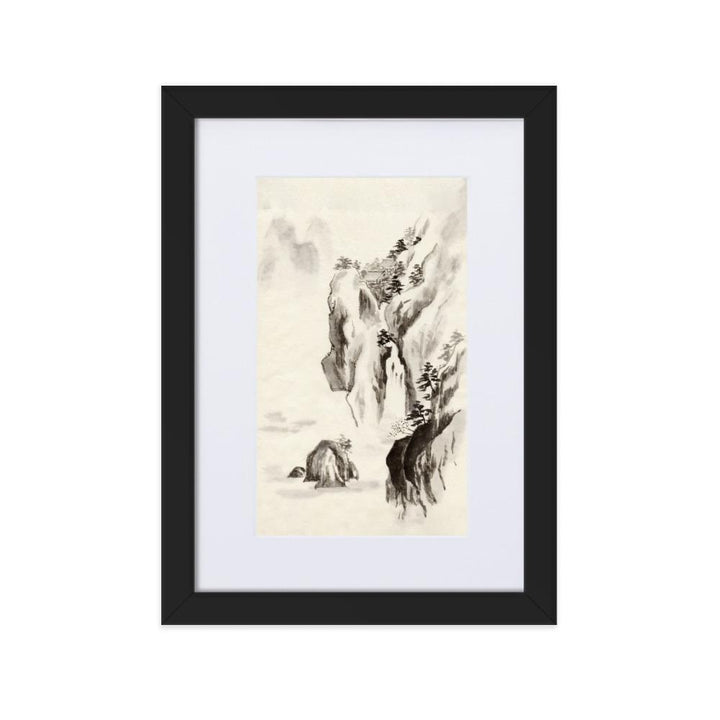 Tempel im Felsen - Poster im Rahmen mit Passepartout Schwarz / 21×30 cm artlia