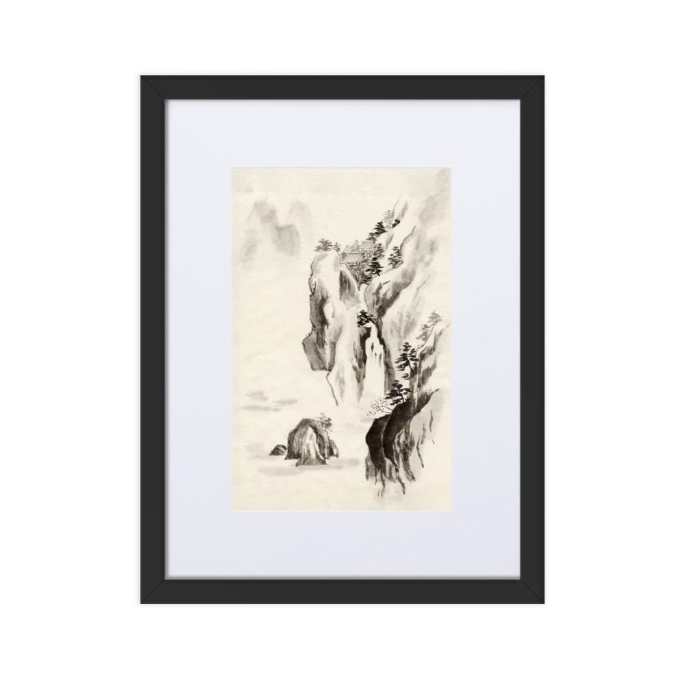 Tempel im Felsen - Poster im Rahmen mit Passepartout Schwarz / 30×40 cm artlia