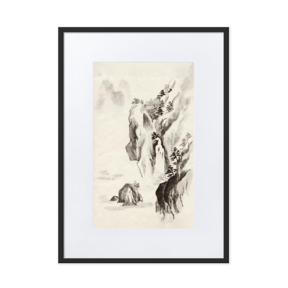 Tempel im Felsen - Poster im Rahmen mit Passepartout Schwarz / 50×70 cm artlia