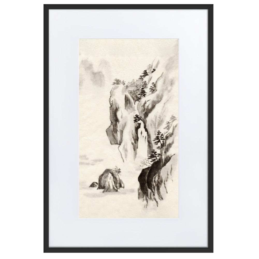 Tempel im Felsen - Poster im Rahmen mit Passepartout Schwarz / 61×91 cm artlia