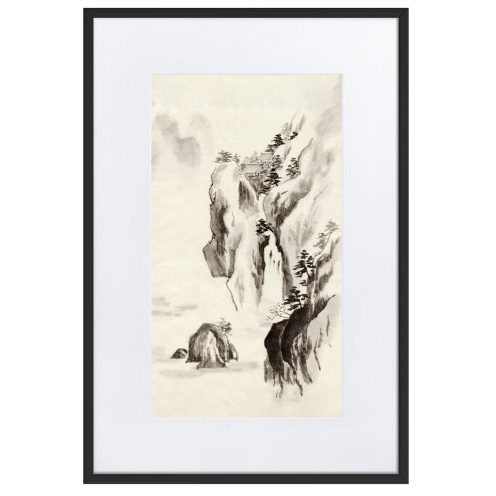 Tempel im Felsen - Poster im Rahmen mit Passepartout Schwarz / 61×91 cm artlia