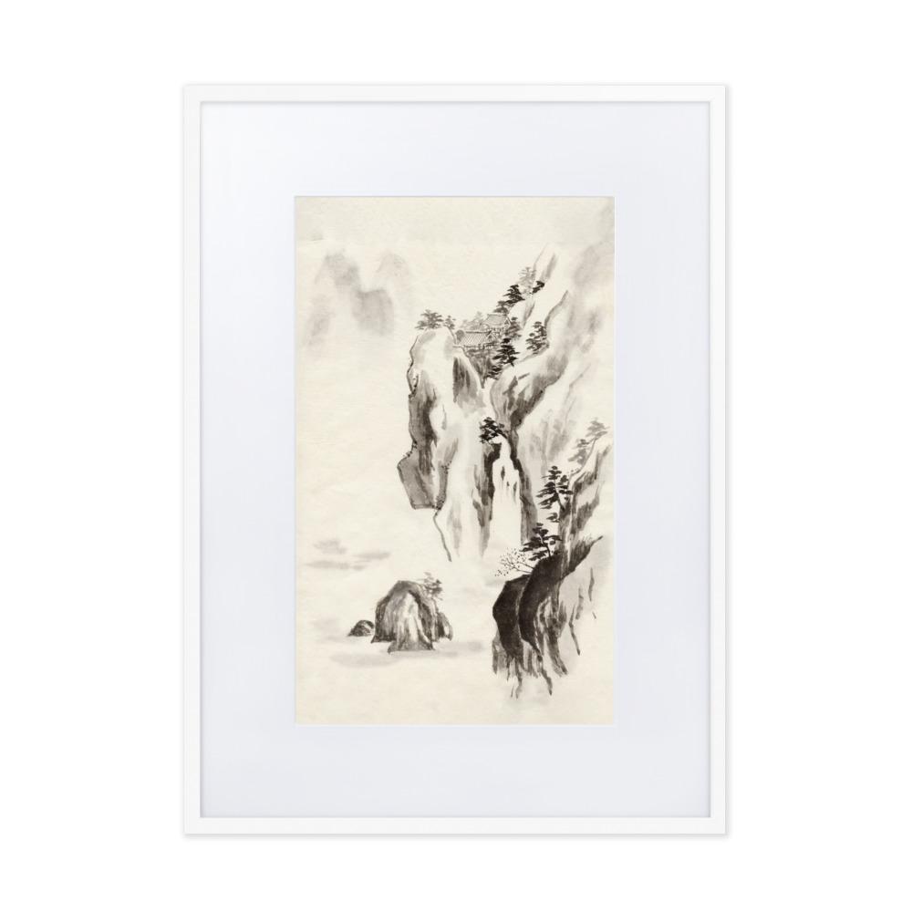 Tempel im Felsen - Poster im Rahmen mit Passepartout Weiß / 50×70 cm artlia