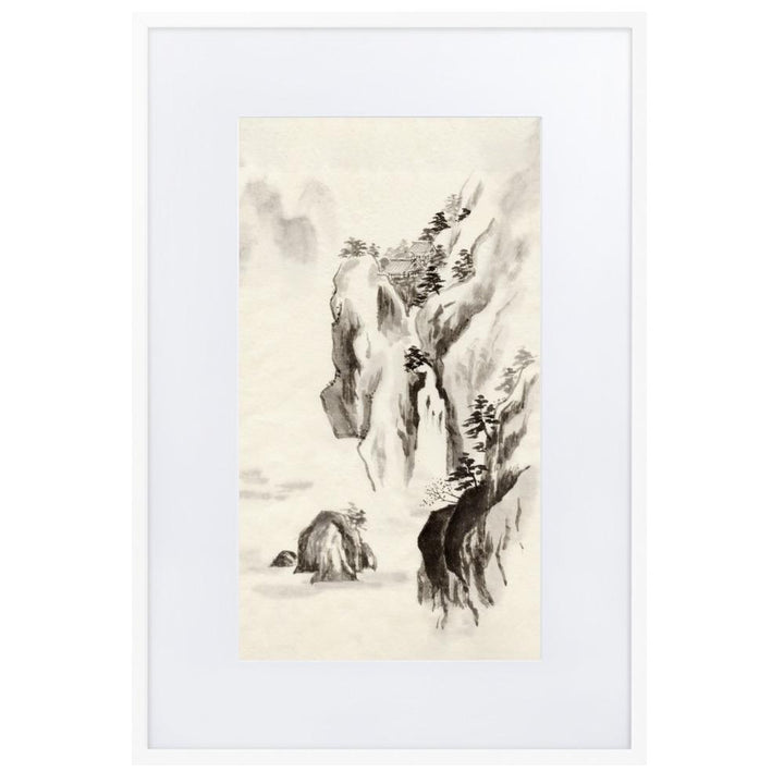 Tempel im Felsen - Poster im Rahmen mit Passepartout Weiß / 61×91 cm artlia