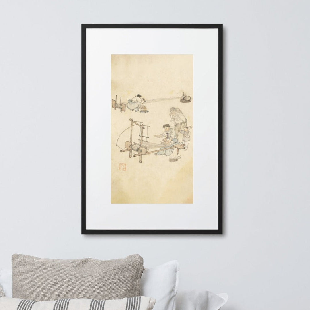 Weberei, Kim Hong-do - Poster im Rahmen mit Passepartout artlia