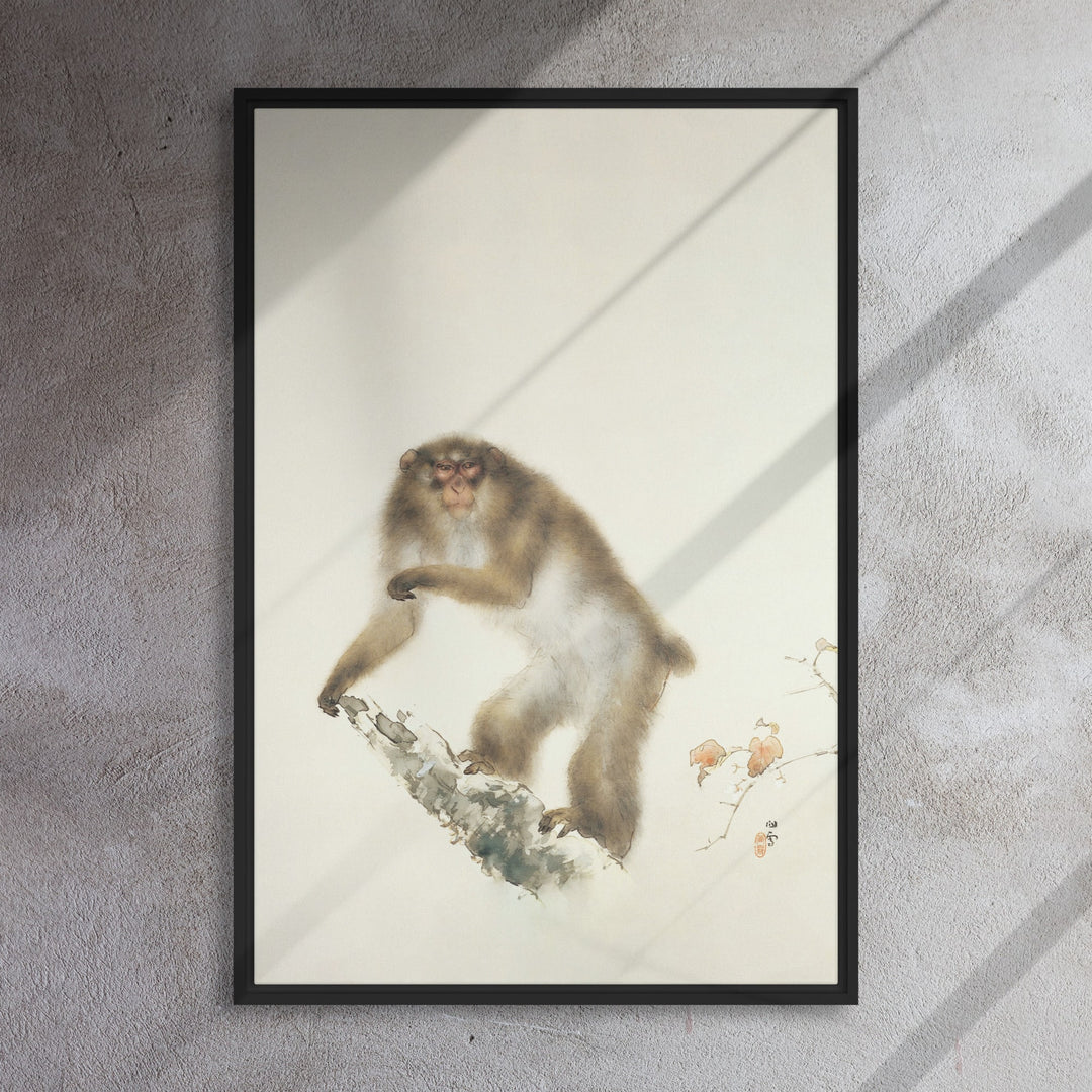 Kansetsu_Hashimoto-Old_Monkey_with_Cherry_in_Autumn_framed-canvas-_in_-black-24x36-front-6936e29676c2b-min