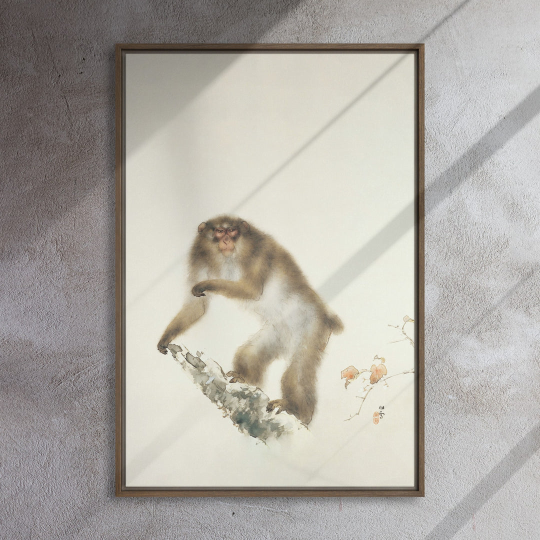 Kansetsu_Hashimoto-Old_Monkey_with_Cherry_in_Autumn_framed-canvas-_in_-brown-24x36-front-6936e29676eb7-min