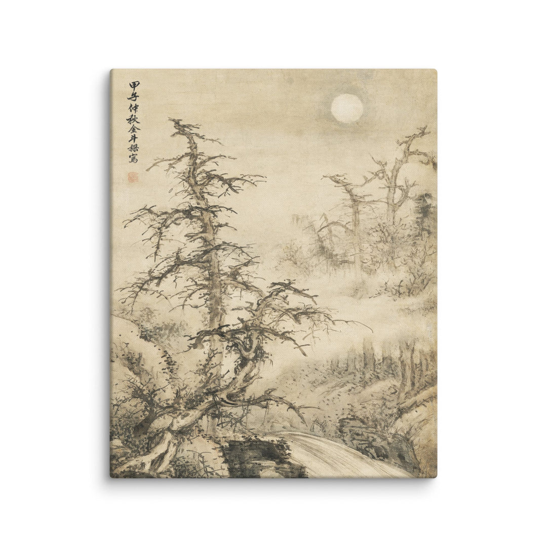 Tela - Paesaggio autunnale notturno con luna