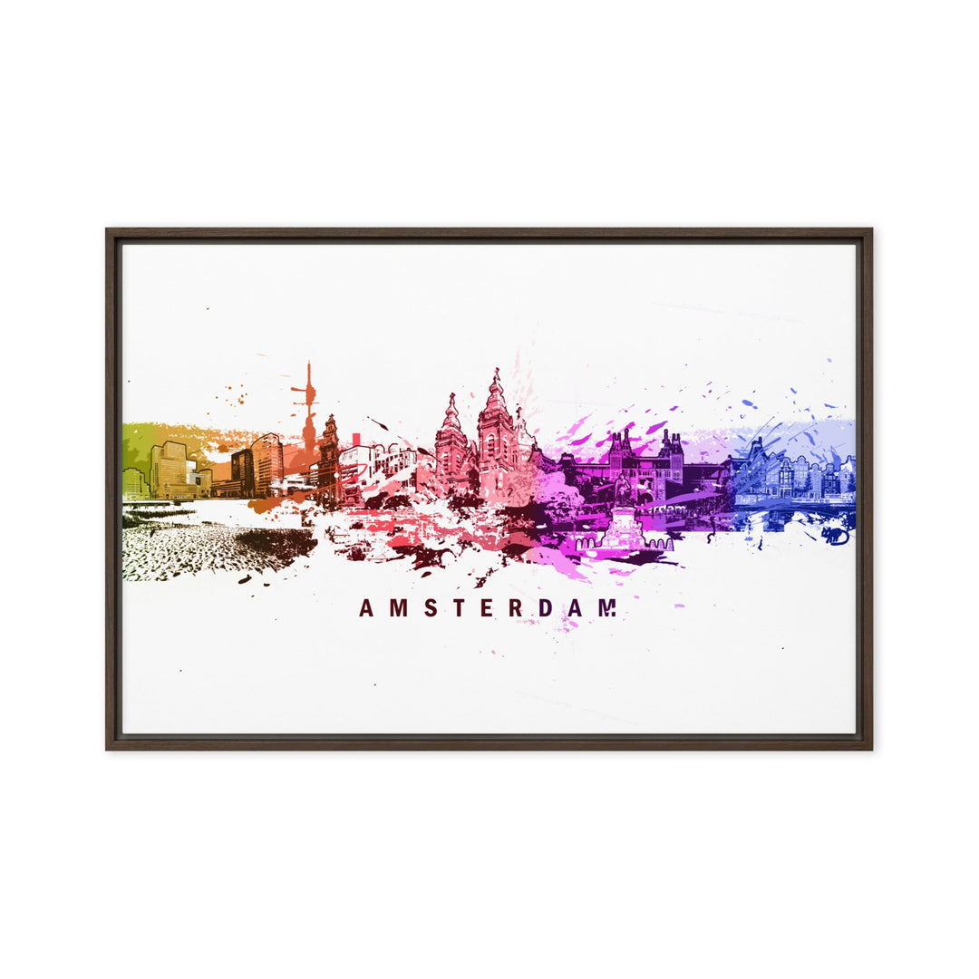 Gerahmte Leinwand - Skyline Amsterdam Marko Kurth Braun / 61x91 cm (24″×36″) artlia